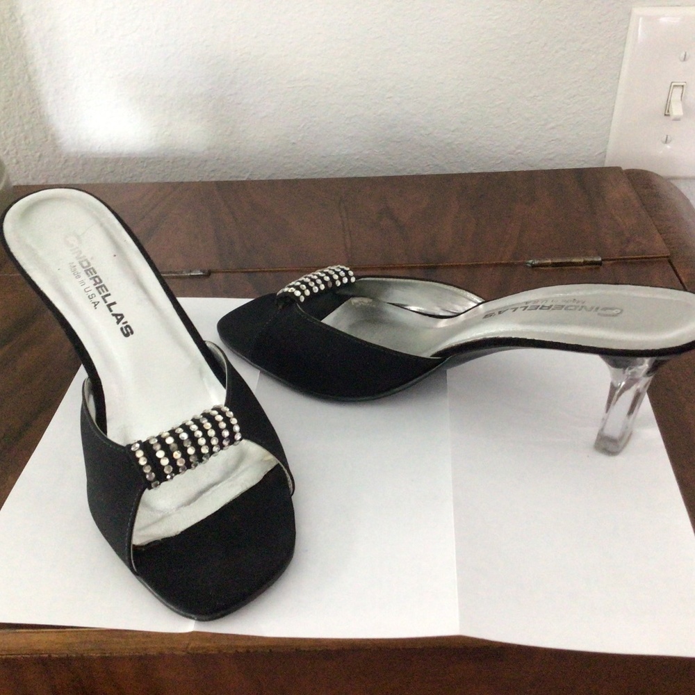 Peau de soie backless shoes with clear heels - Picture 1 of 5